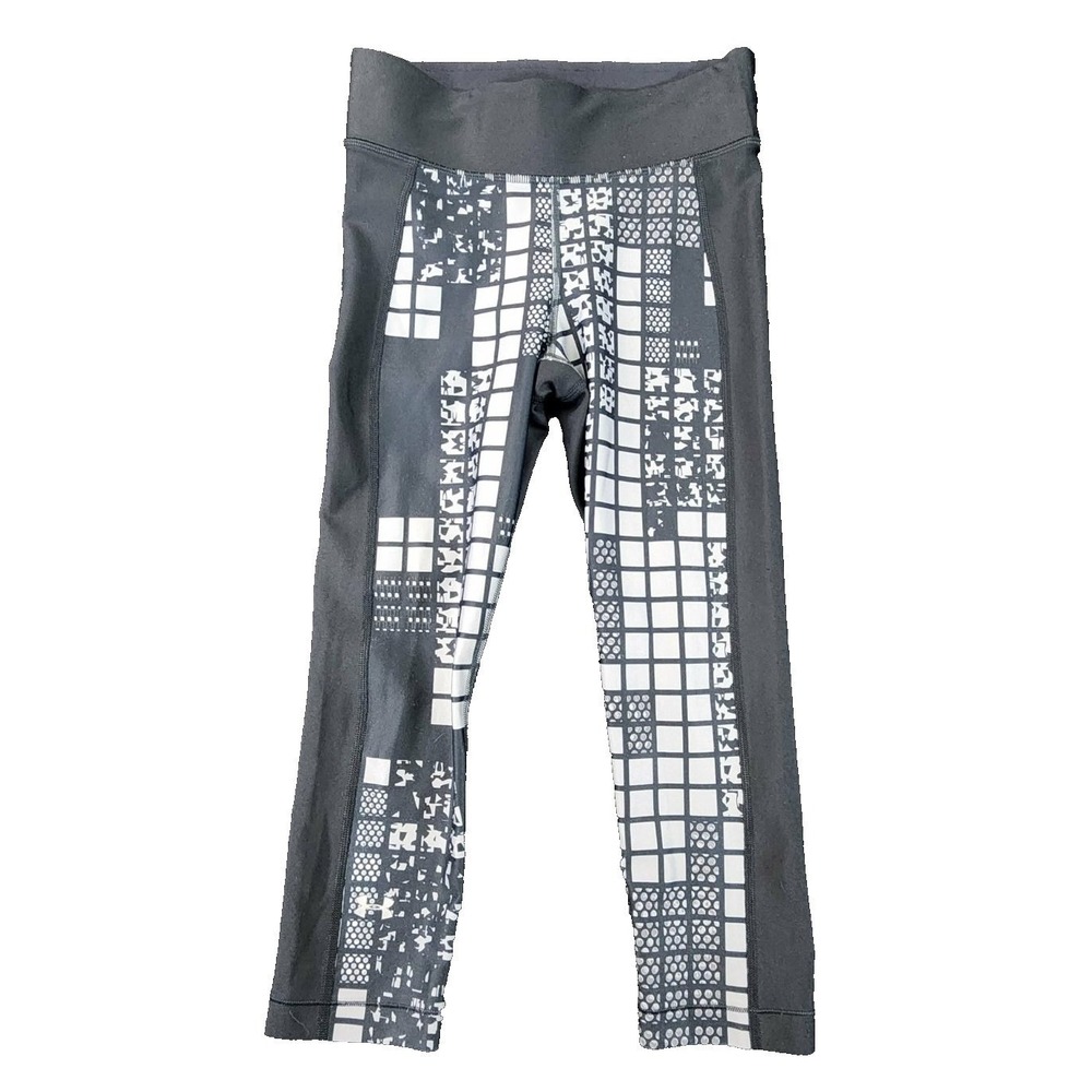 Under Armour HeatGear Compression Black White Geometric Women SM Cropped Legging